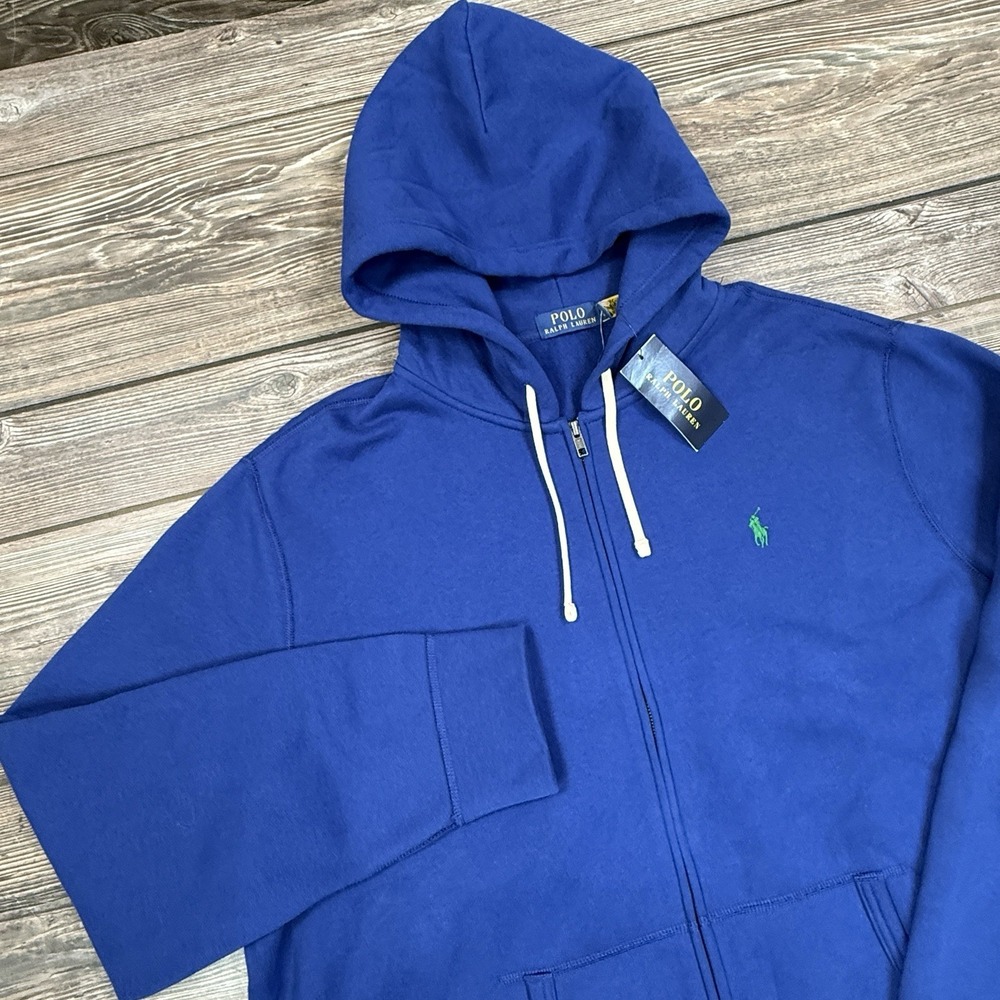 Polo Ralph Lauren Mens Double-Knit Full-Zip Hoodie Sweatshirt Blue Size 2XL NEW